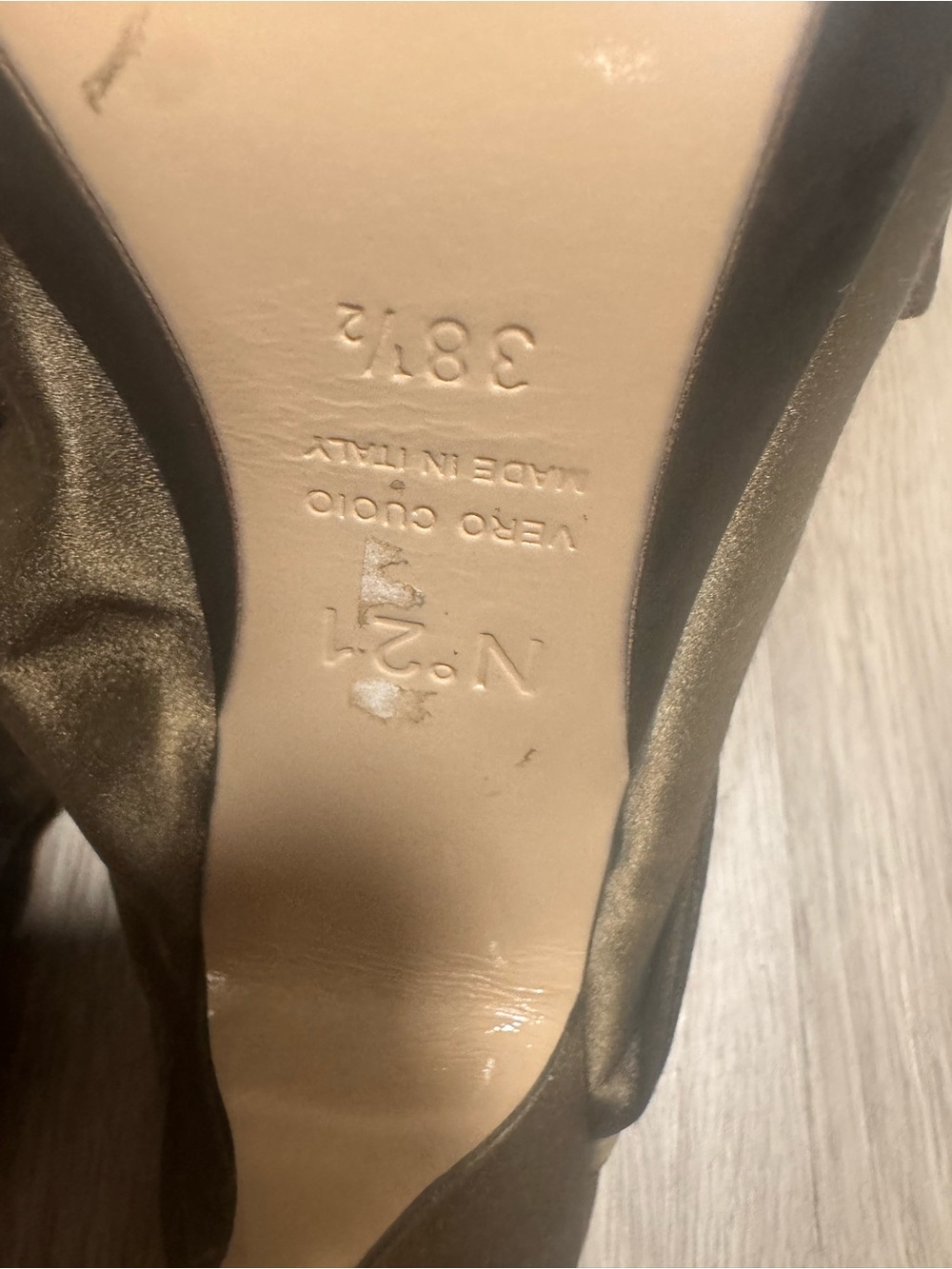 No. 21 Bronze Satin Star-Embellished Slide Heels - Picture 5 of 9